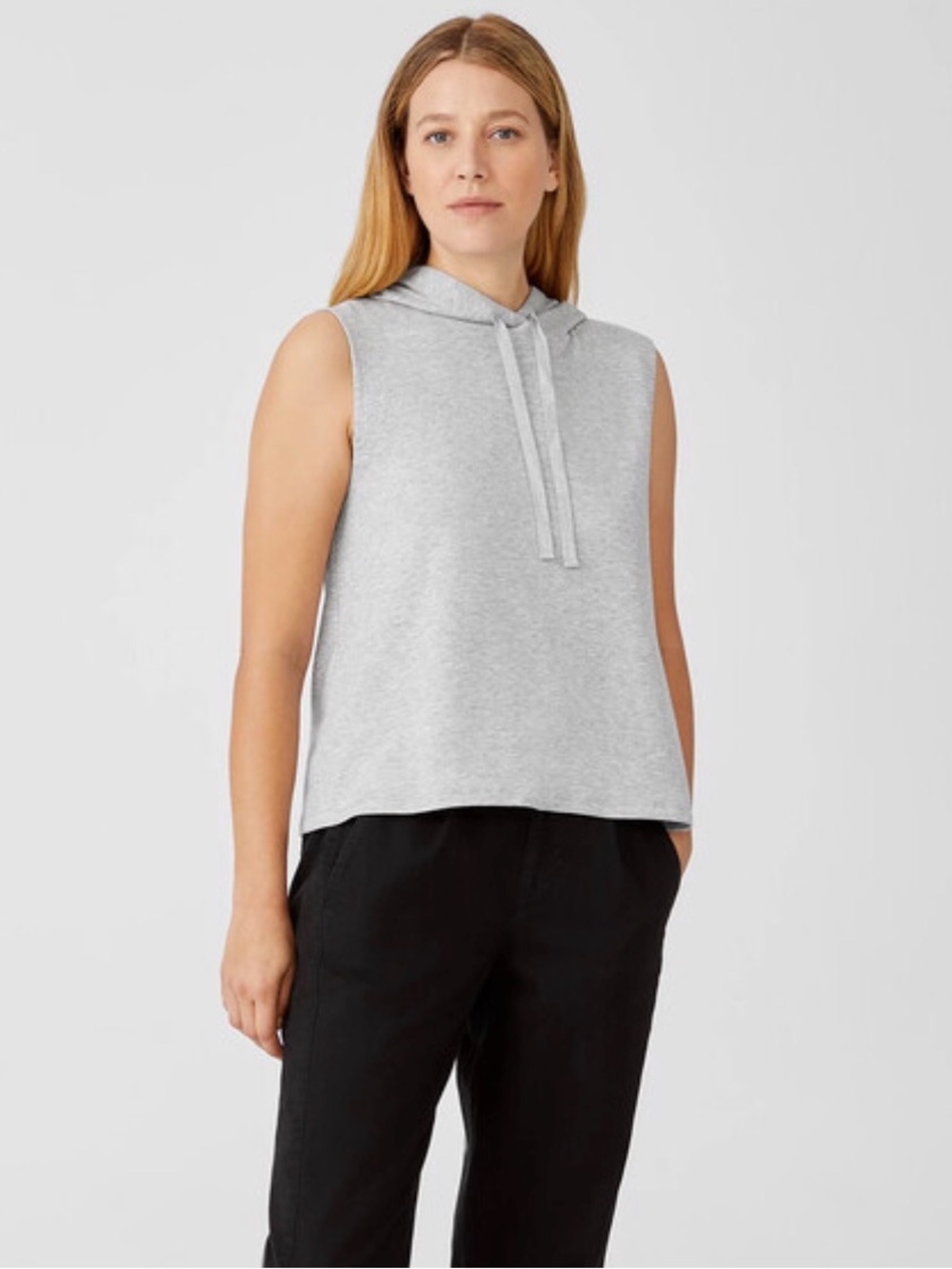 Eileen Fisher Sleeveless Hooded Tank in Light Gray Size 1x